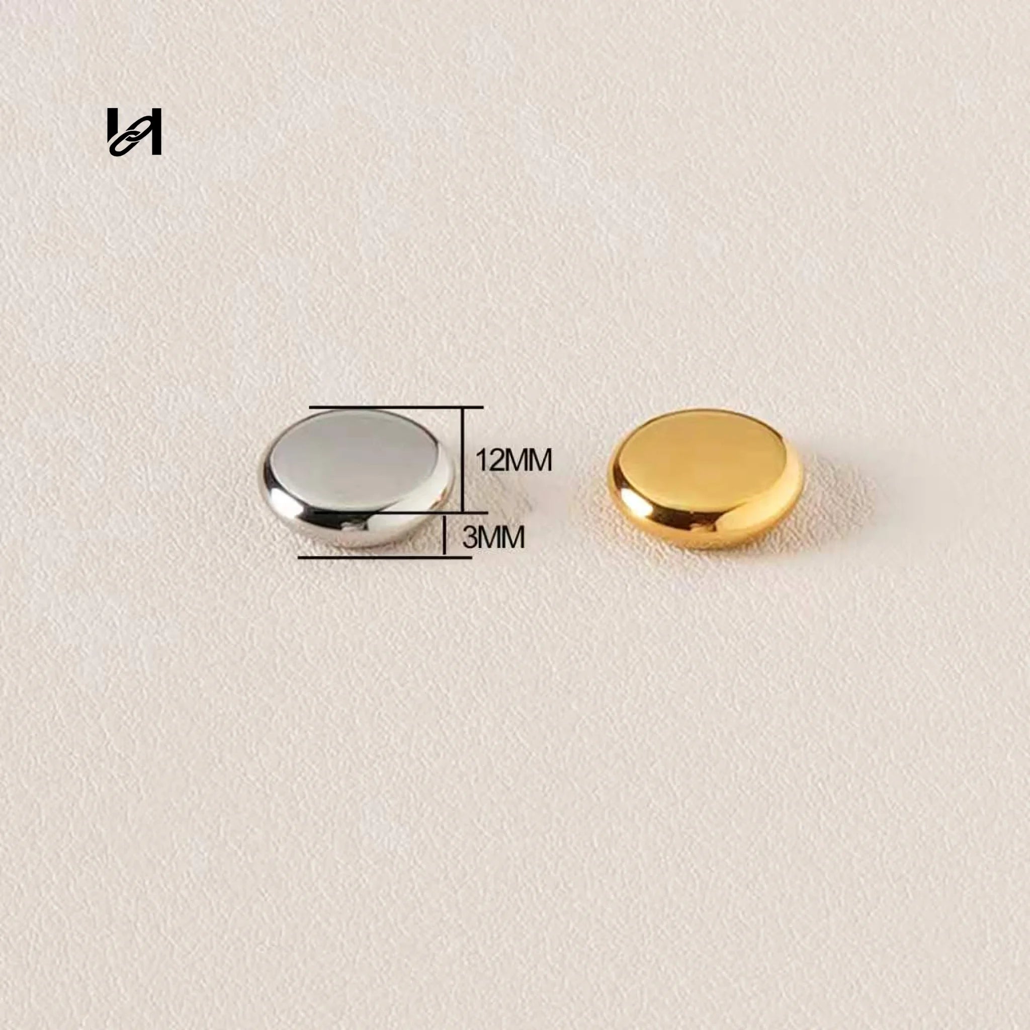 316L Stainless Steel Round Dome Studs – 12mm Mirror-Polished Bag Hardware | 24K Gold IP & Steel