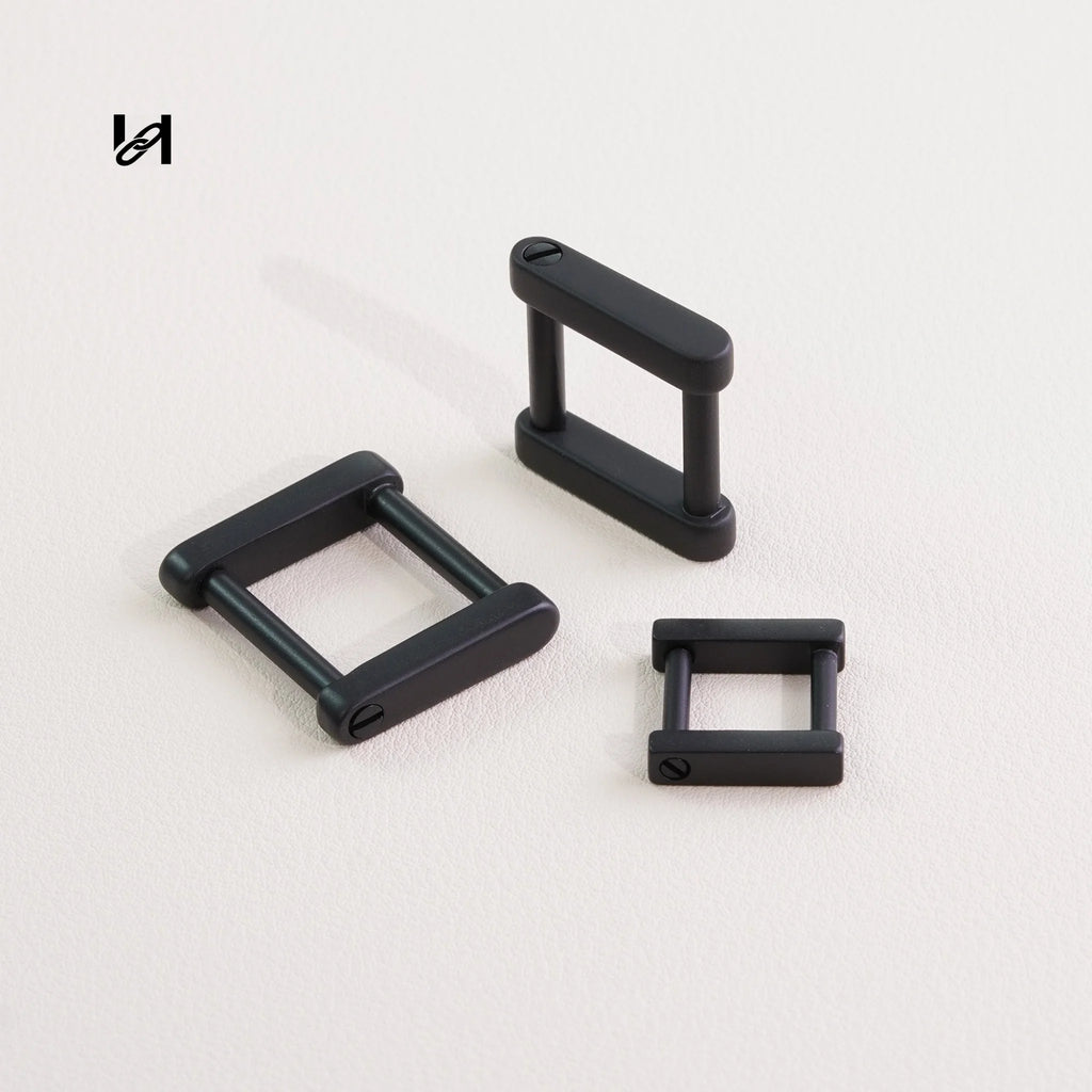 316L Stainless Steel Screw Square Ring | 24K Gold Plated / Silver / Sandblasted Black | Leather Strap Bag Hardware