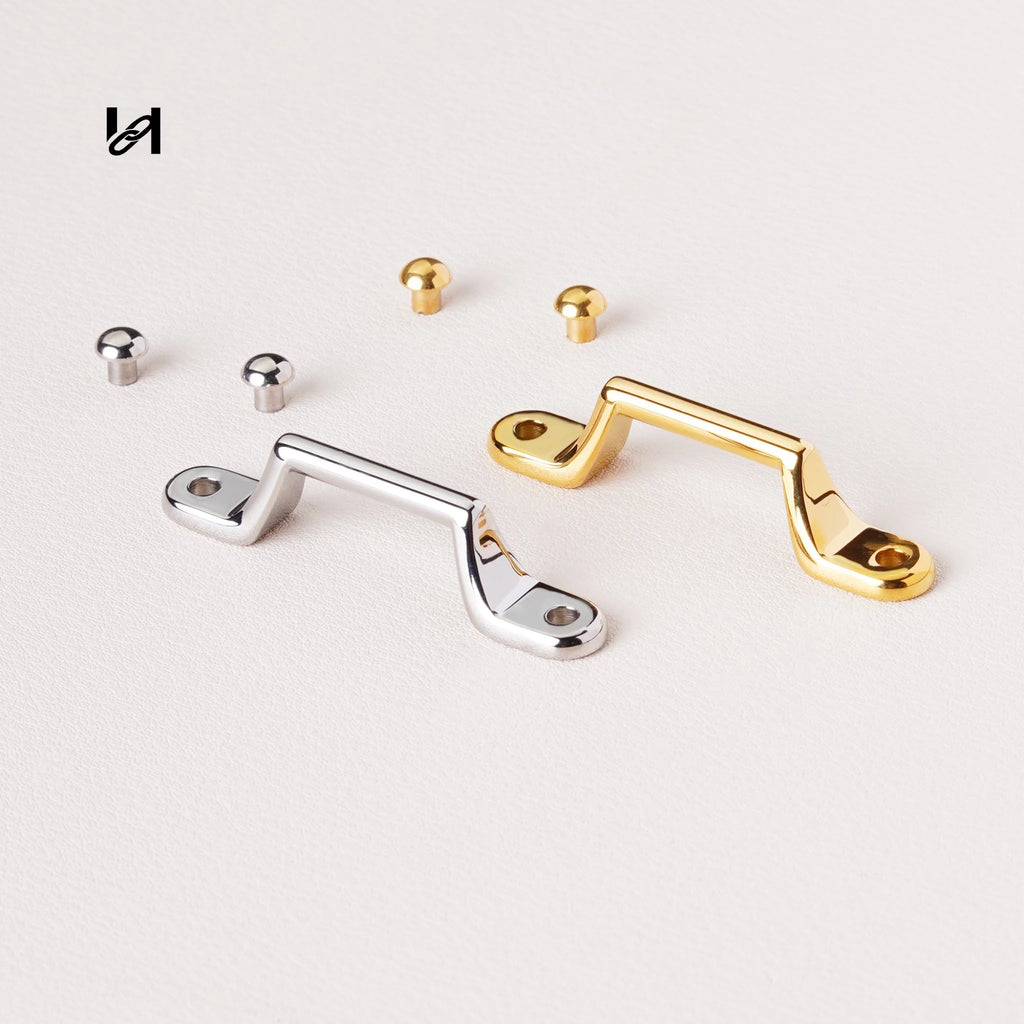 51mm 316L Stainless Steel Trunk Handle Loops, 24K Gold PVD Plated, Handle End Brackets for Leather Trunks, Boxes & Briefcases (Pair)