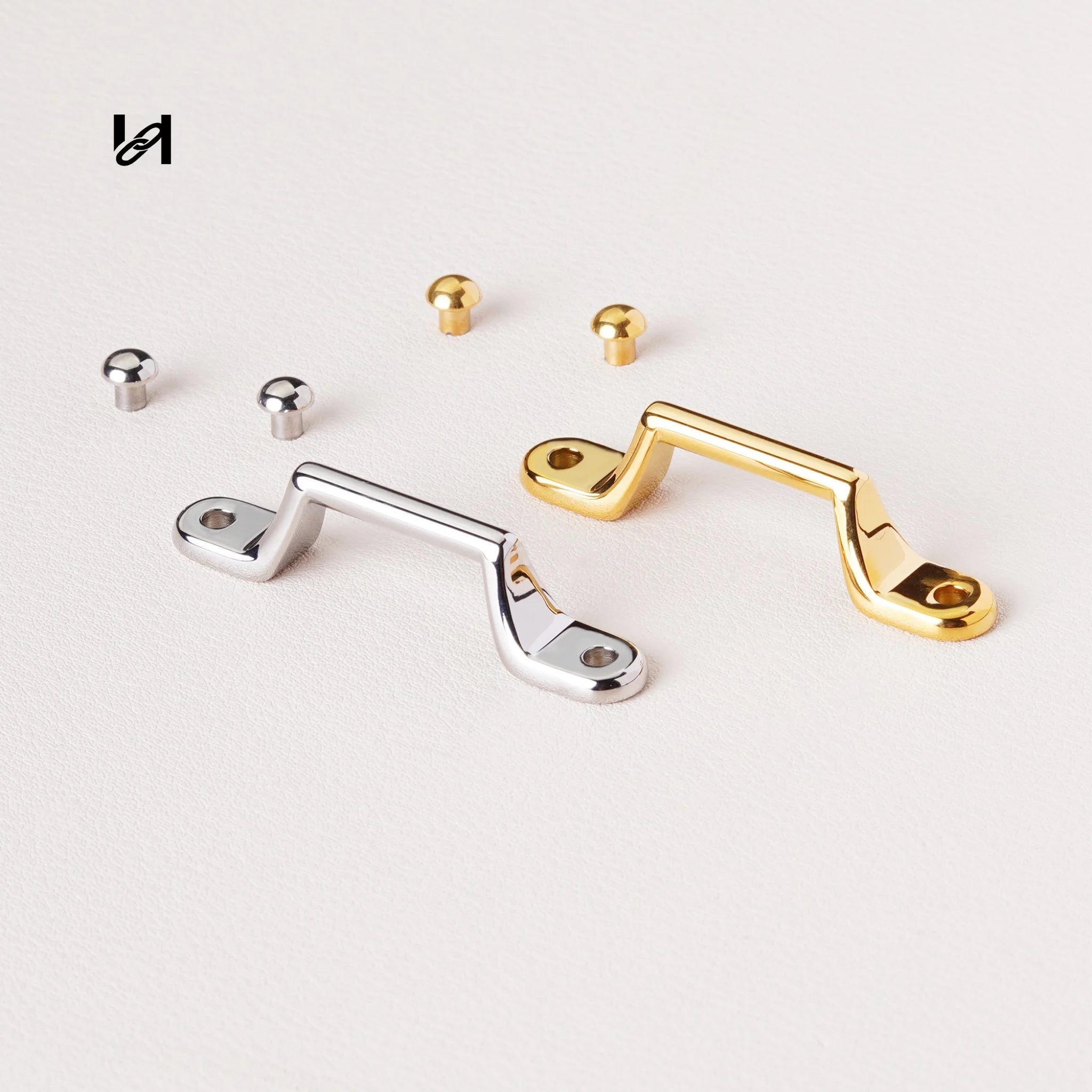 51mm 316L Stainless Steel Trunk Handle Loops, 24K Gold PVD Plated, Handle End Brackets for Leather Trunks, Boxes & Briefcases (Pair)