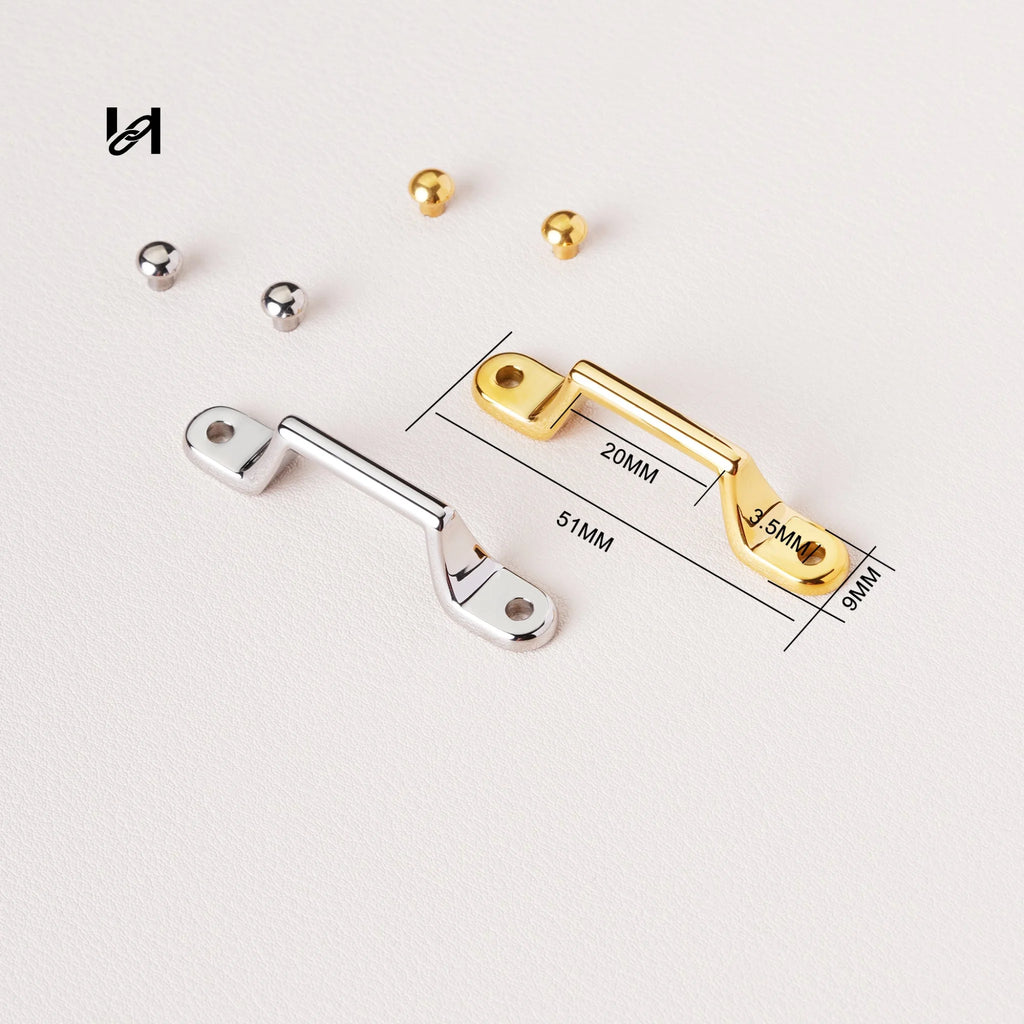 51mm 316L Stainless Steel Trunk Handle Loops, 24K Gold PVD Plated, Handle End Brackets for Leather Trunks, Boxes & Briefcases (Pair)