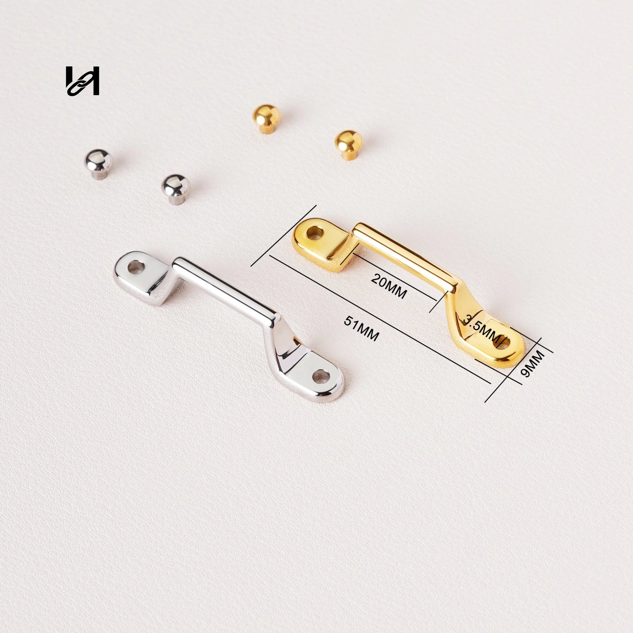 51mm 316L Stainless Steel Trunk Handle Loops, 24K Gold PVD Plated, Handle End Brackets for Leather Trunks, Boxes & Briefcases (Pair)