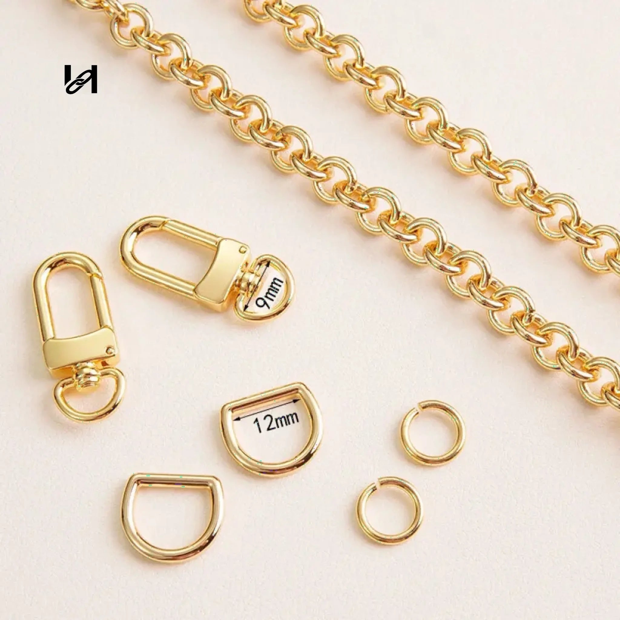 9mm hoodle shape chain - Chain Set / Gold - hardware