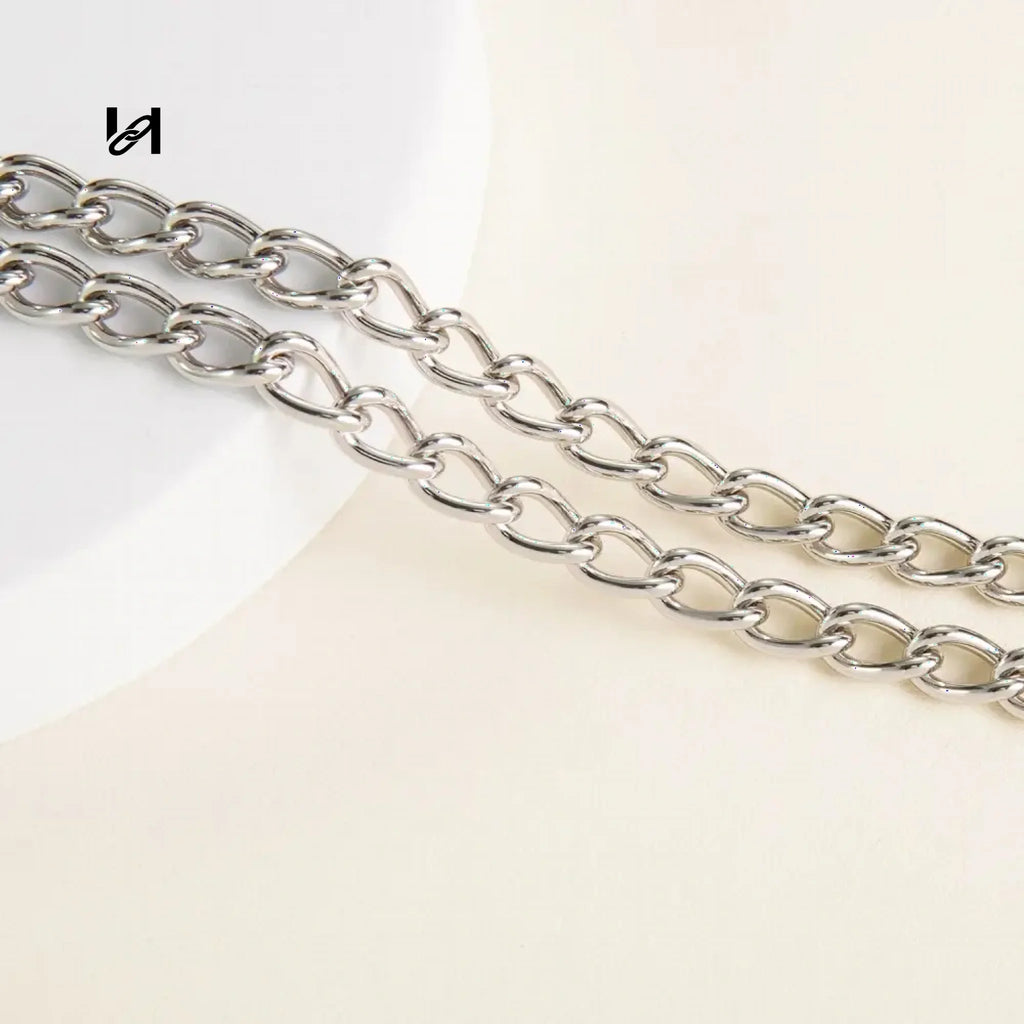 9mm Width Egg Shape Oval Chain - Only chain / Silver - hardware