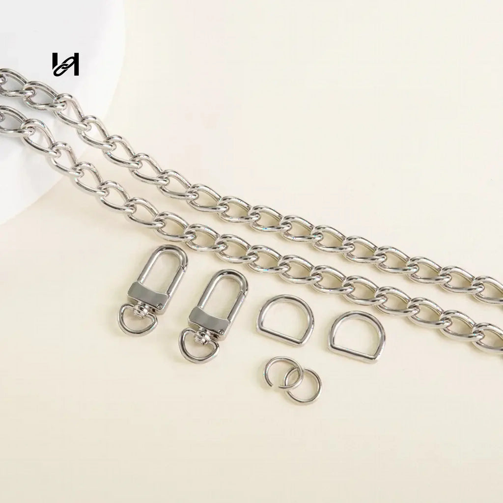 9mm Width Egg Shape Oval Chain - Chain set / Silver - hardware