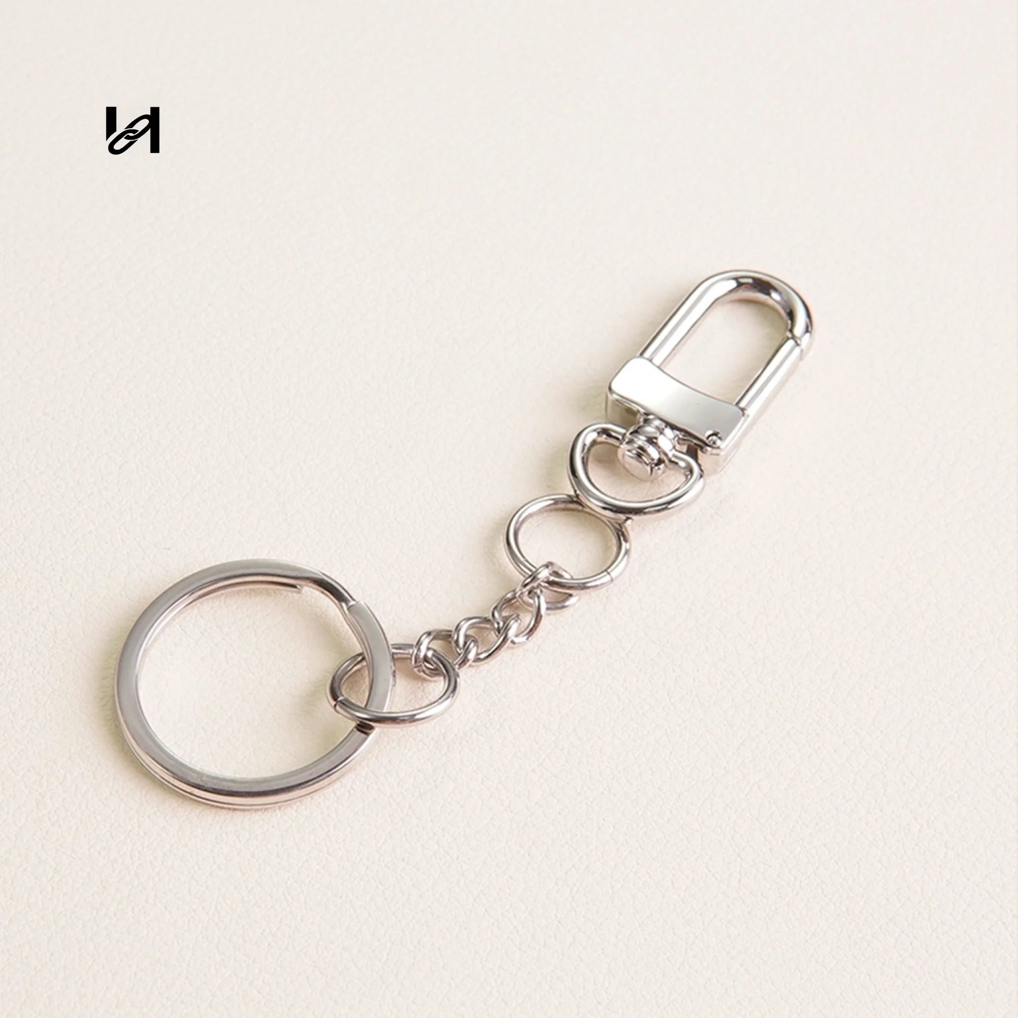 Custom Stainless Steel Mirror Bag Charms with Leather Veneer - Key ring +hook / Silver - hardware