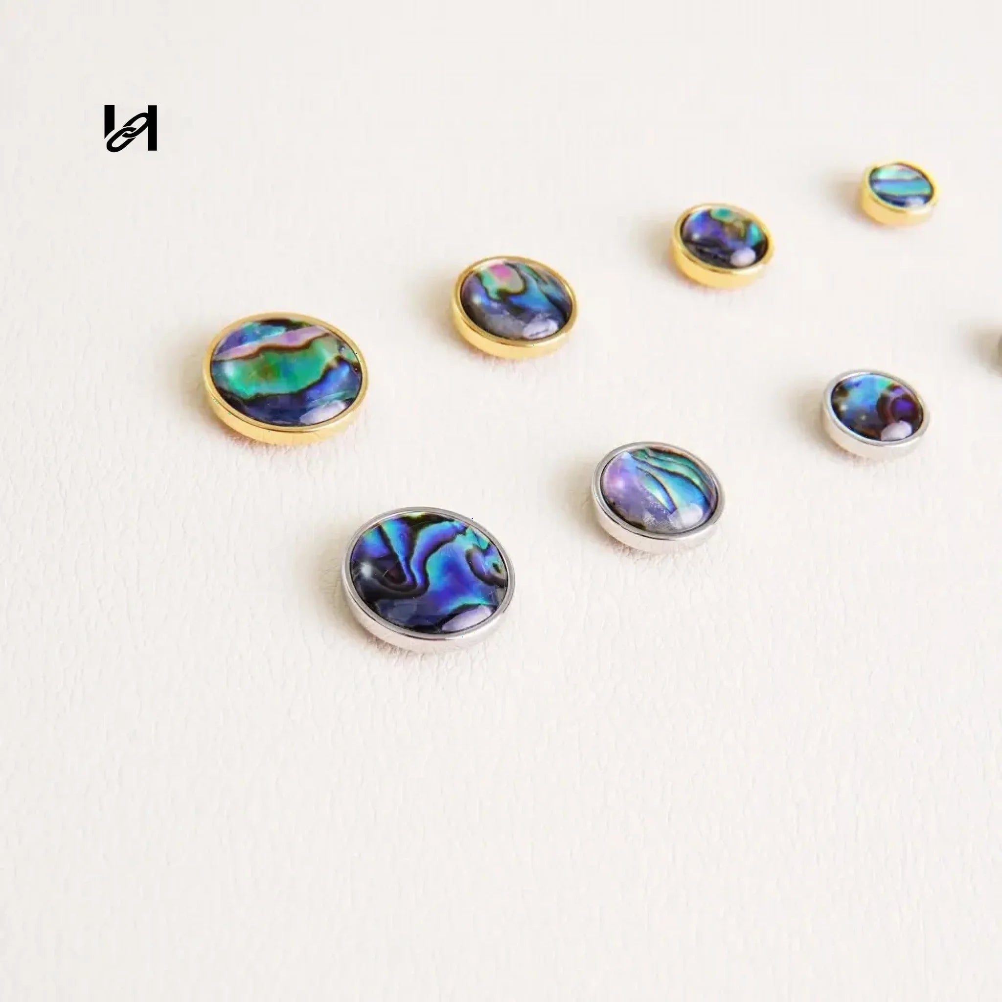 Shell decorated Rivet/Cufflinks-Stud/mushroom nails - 8MM blue / gold - hardware