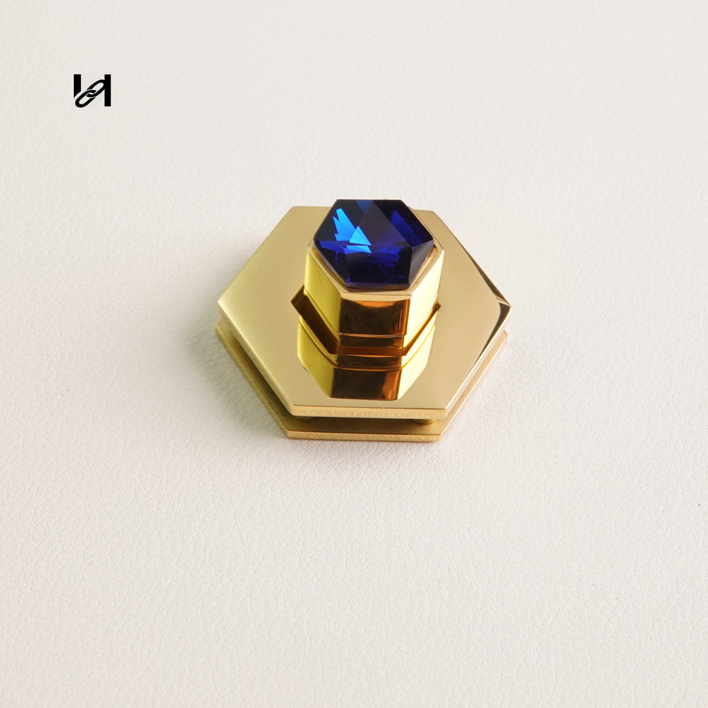 Flat Diamond Turn Lock - Gold / Royal blue - hardware