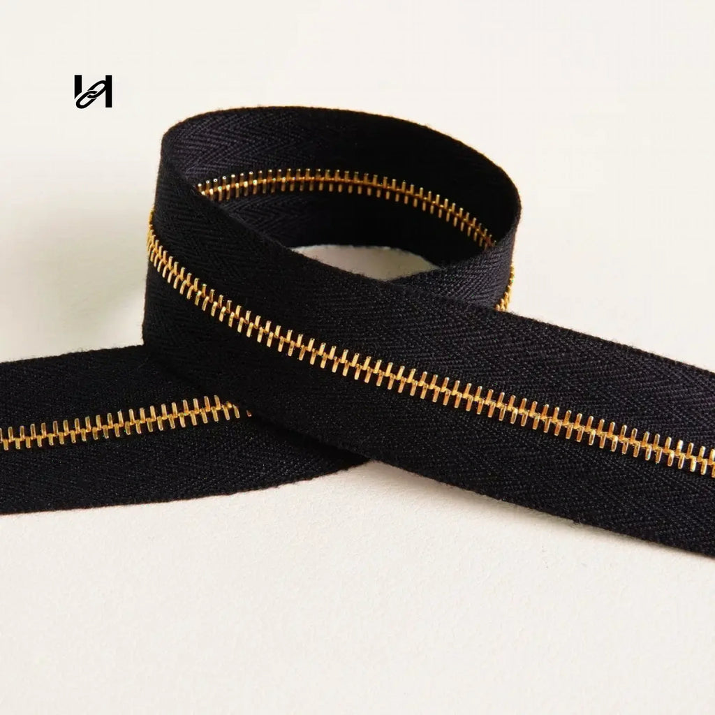 Gold M4 Size Teeth Zipper Tape - Black and Gold/92cm - hardware