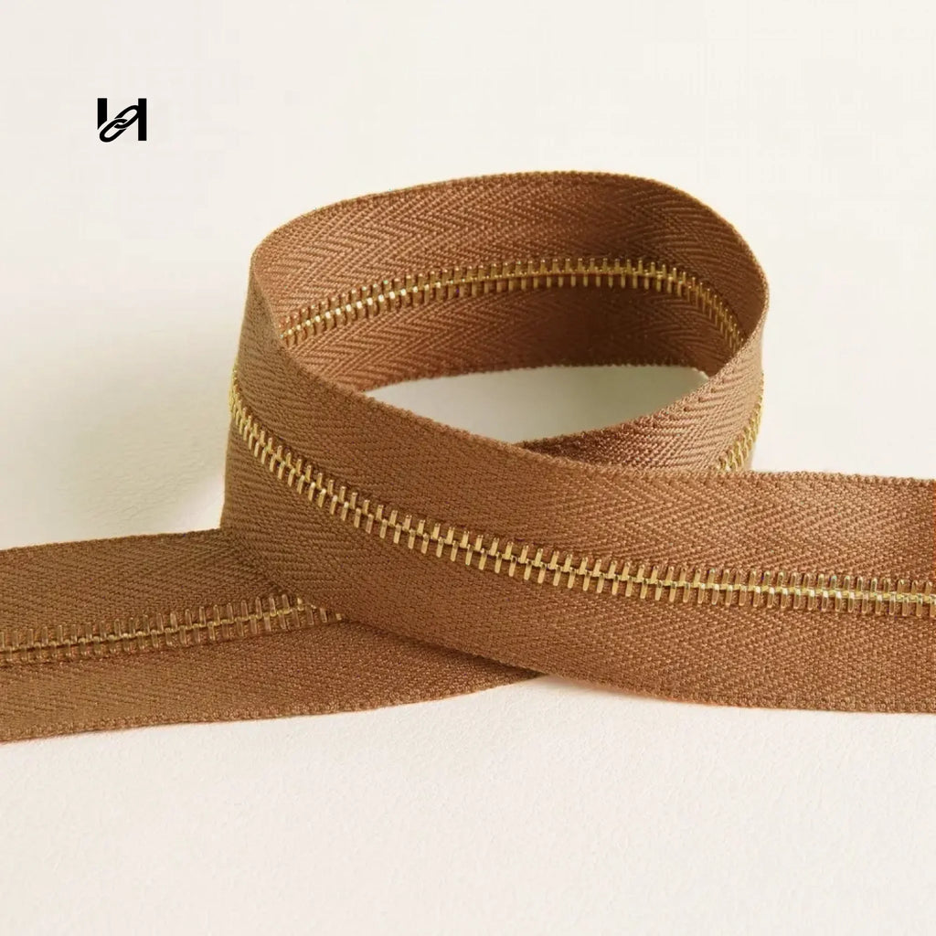 Gold M4 Size Teeth Zipper Tape - Golden Brown and Gold / 92cm - hardware