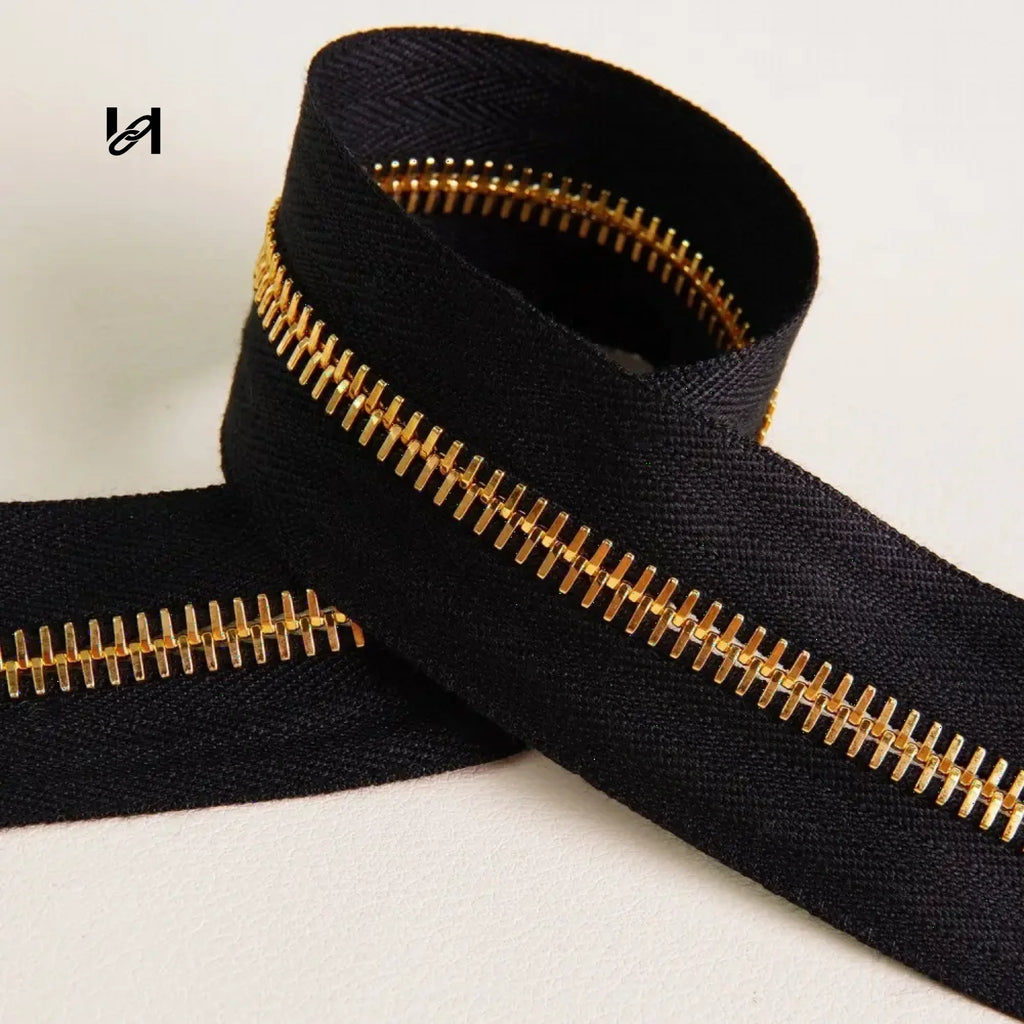 Gold M6 Size Teeth Zipper Tape - Black and Gold/92cm - hardware