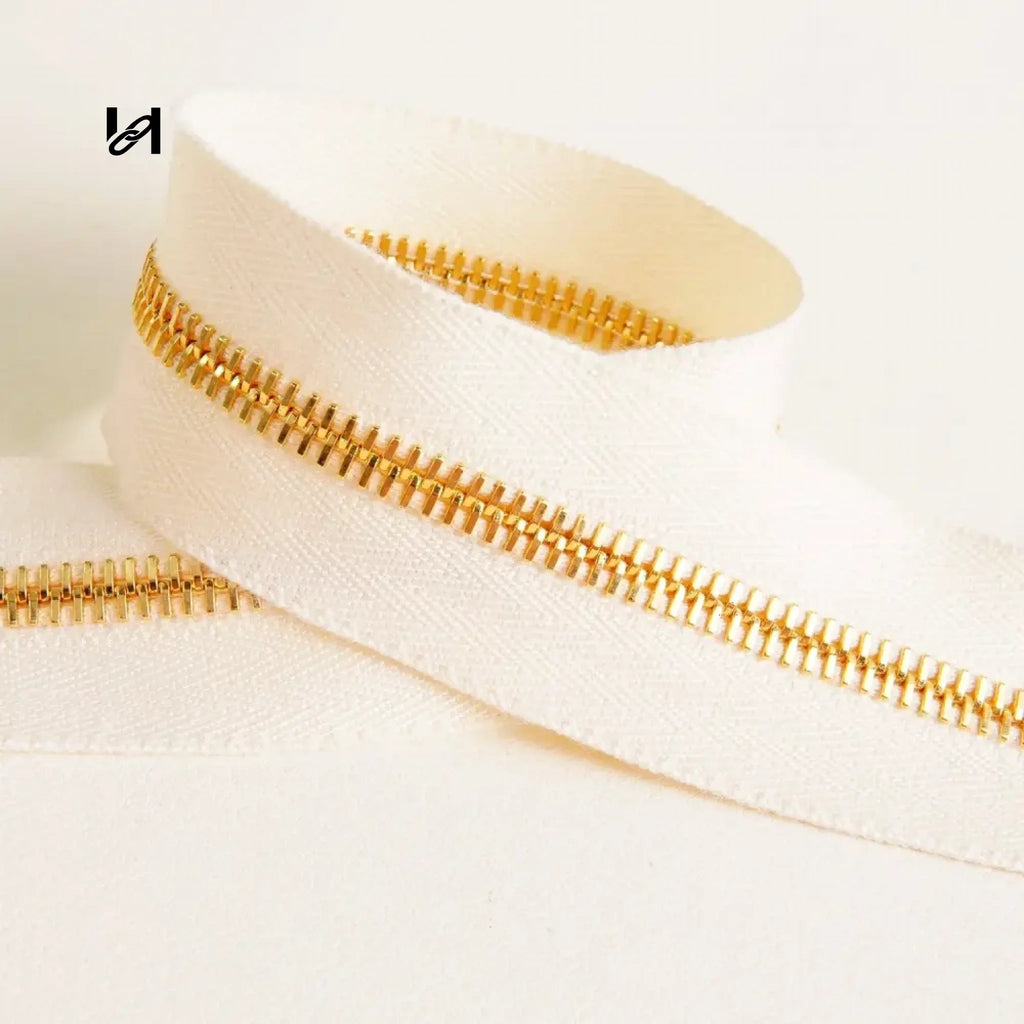 Gold M6 Size Teeth Zipper Tape - Milkshake White and Gold/92cm - hardware