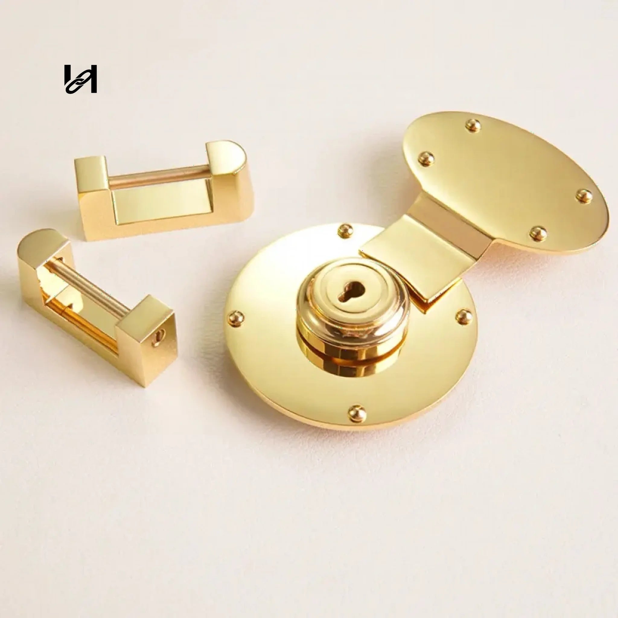 Hasp Lock With Two Handle Holders - Gold / Include Two Handle Holders - hardware