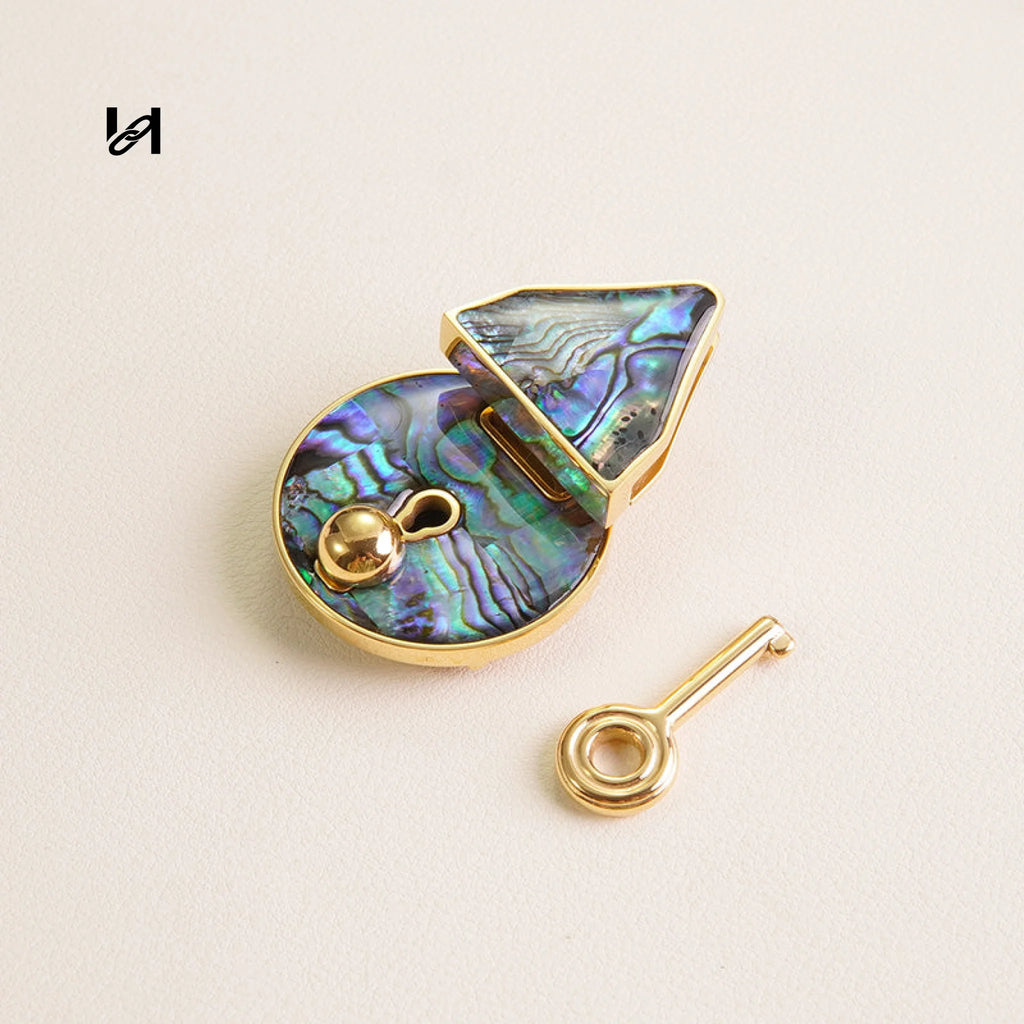Large Abalone Shell Lock - Gold / Blue - hardware