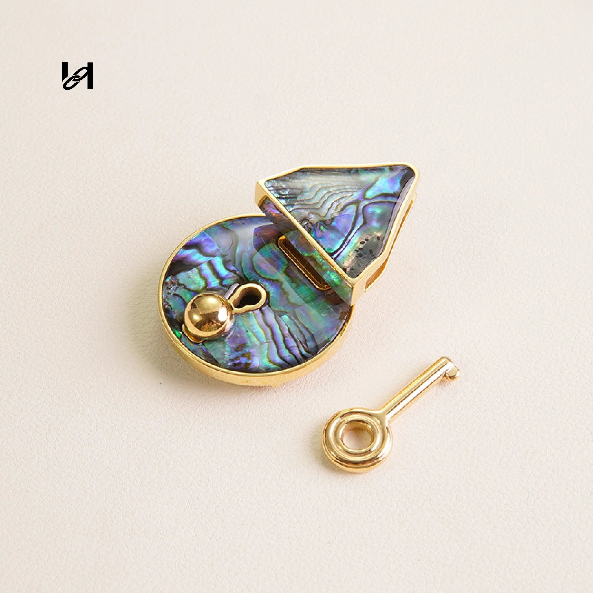 Large Abalone Shell Lock - Gold / Blue - hardware