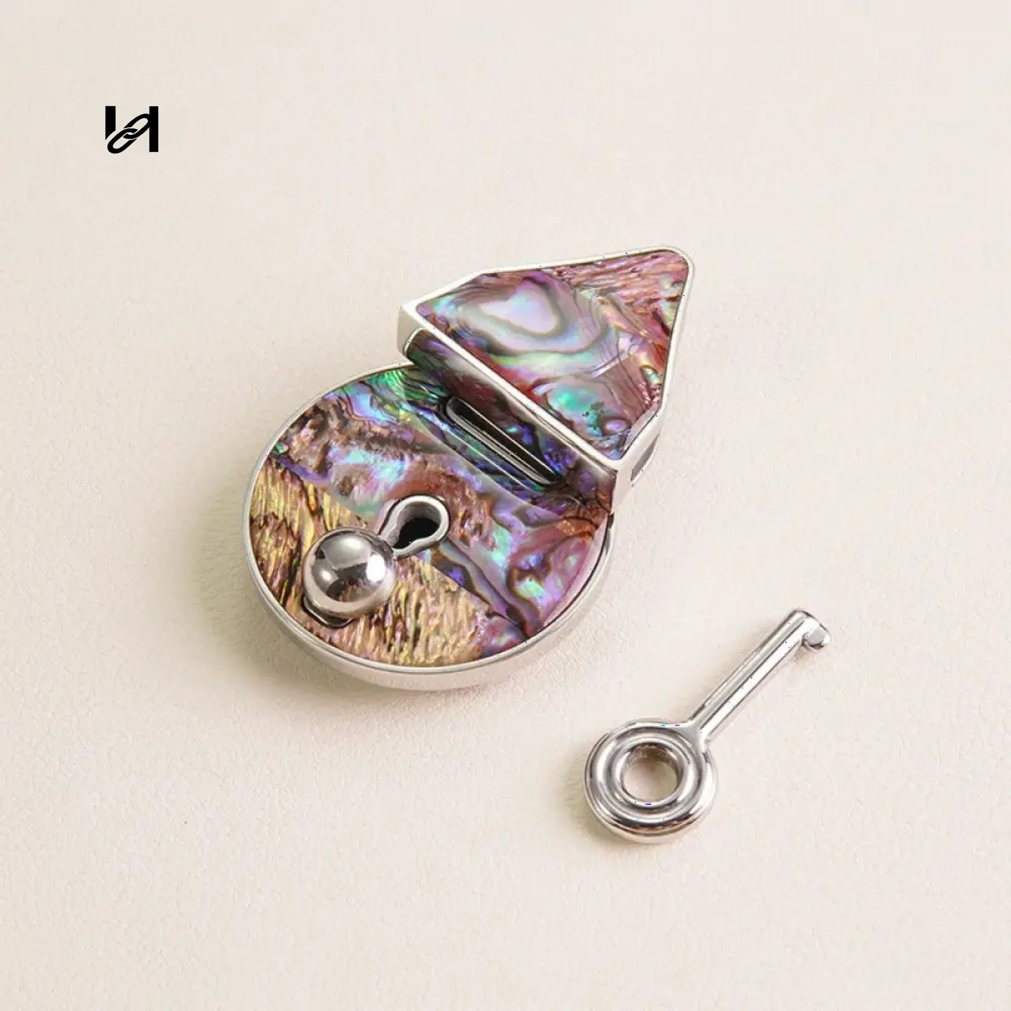 Large Abalone Shell Lock - Silver / Red - hardware