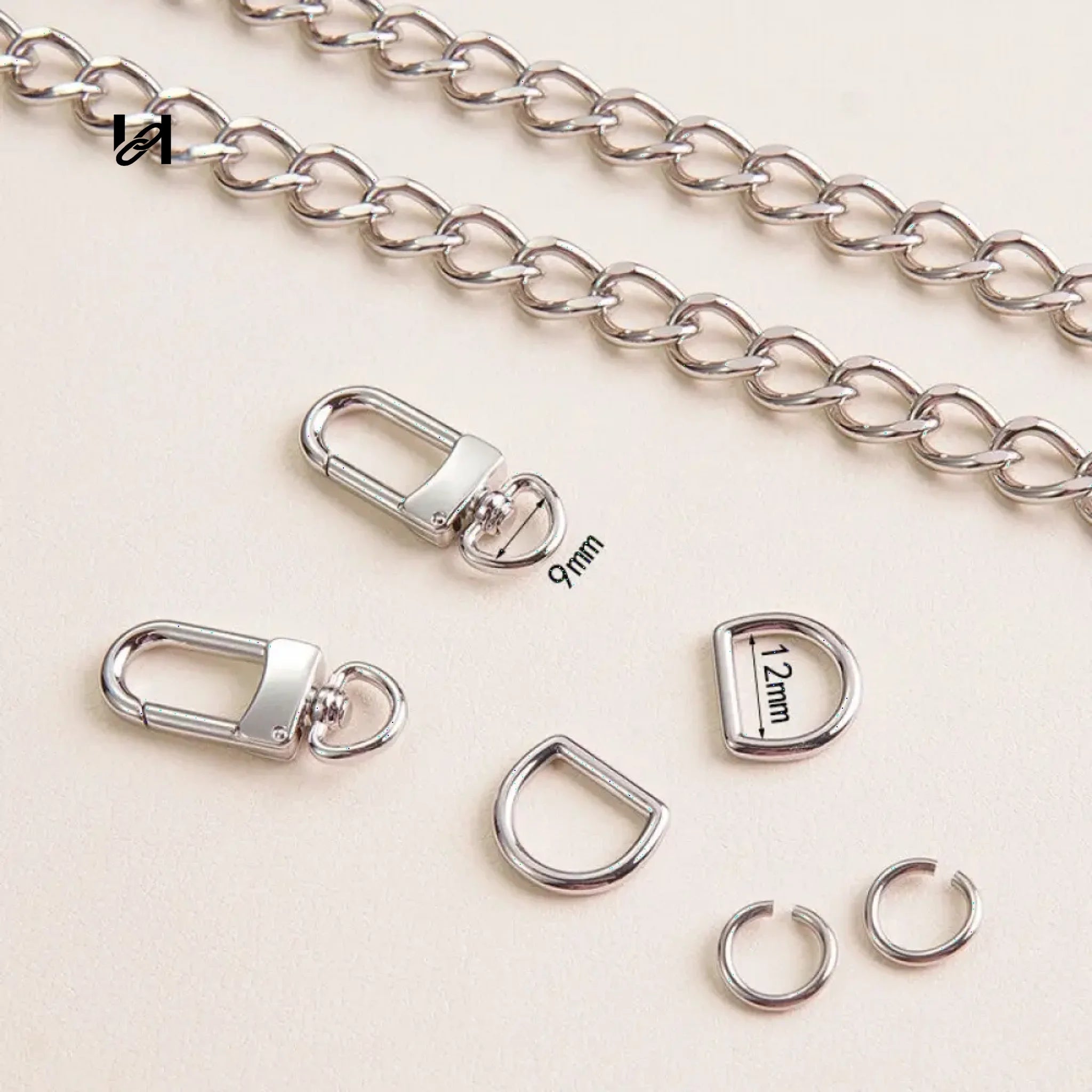 No.202 10.5mm cross leather chain - Chain set / Silver - hardware