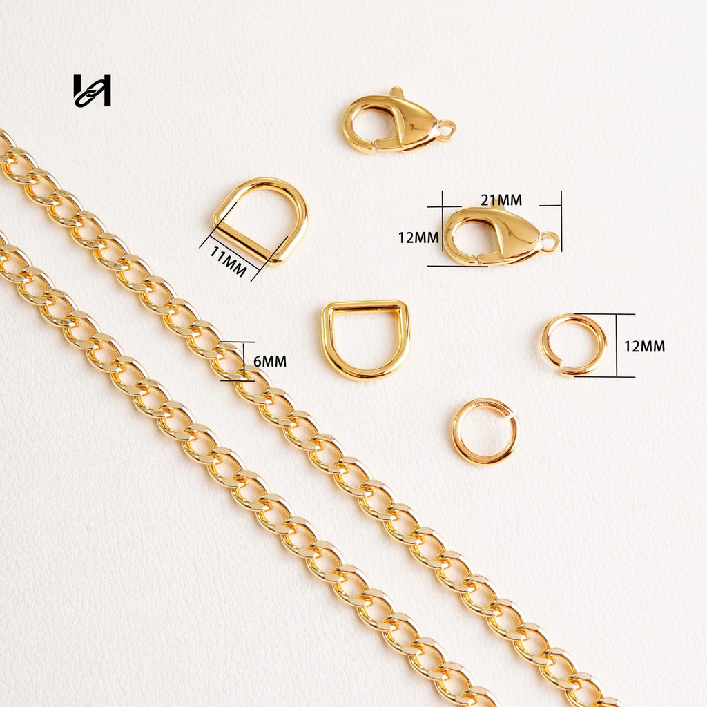 No.202 6mm cross leather chain - gold / Chain set - hardware