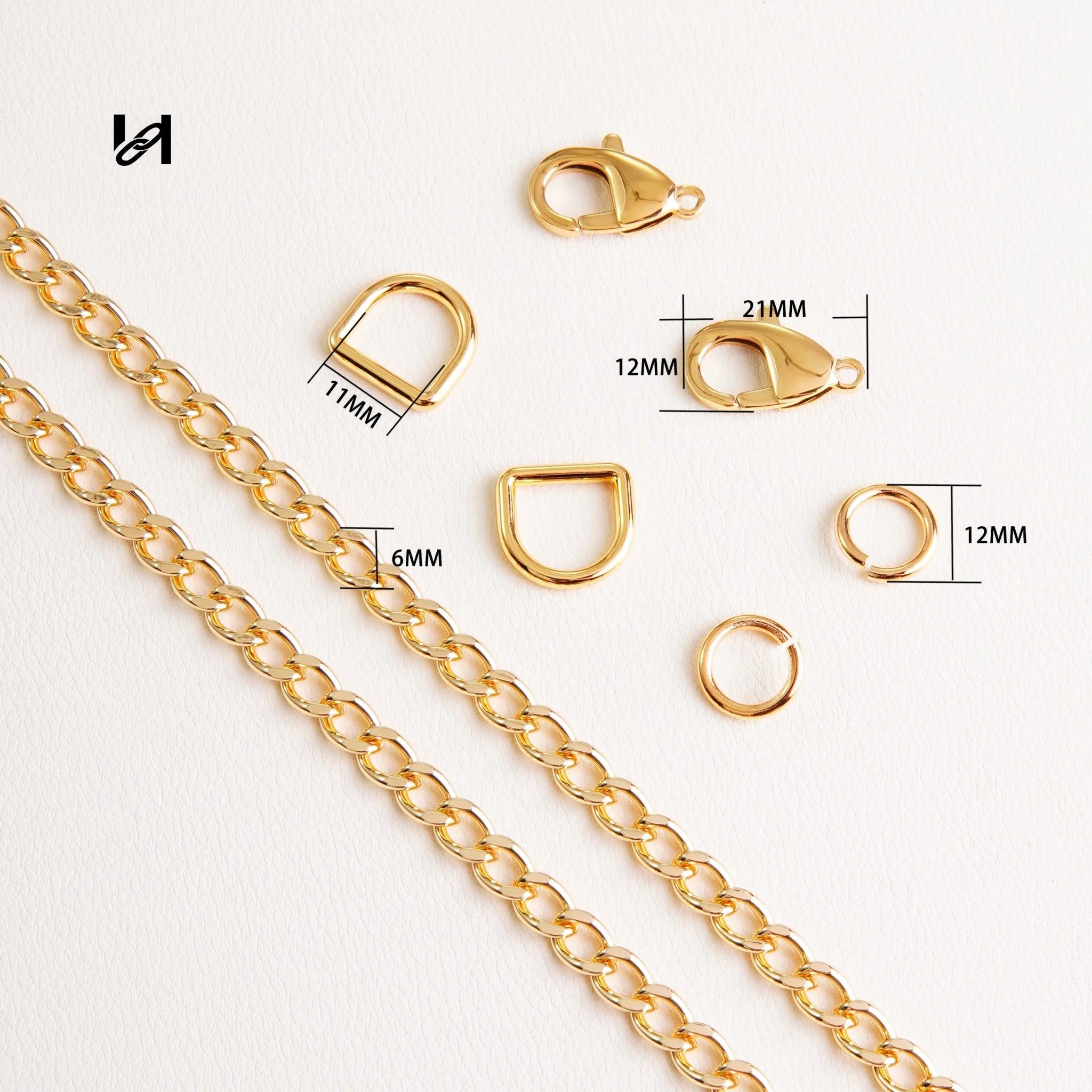 No.202 6mm cross leather chain - gold / Chain set - hardware