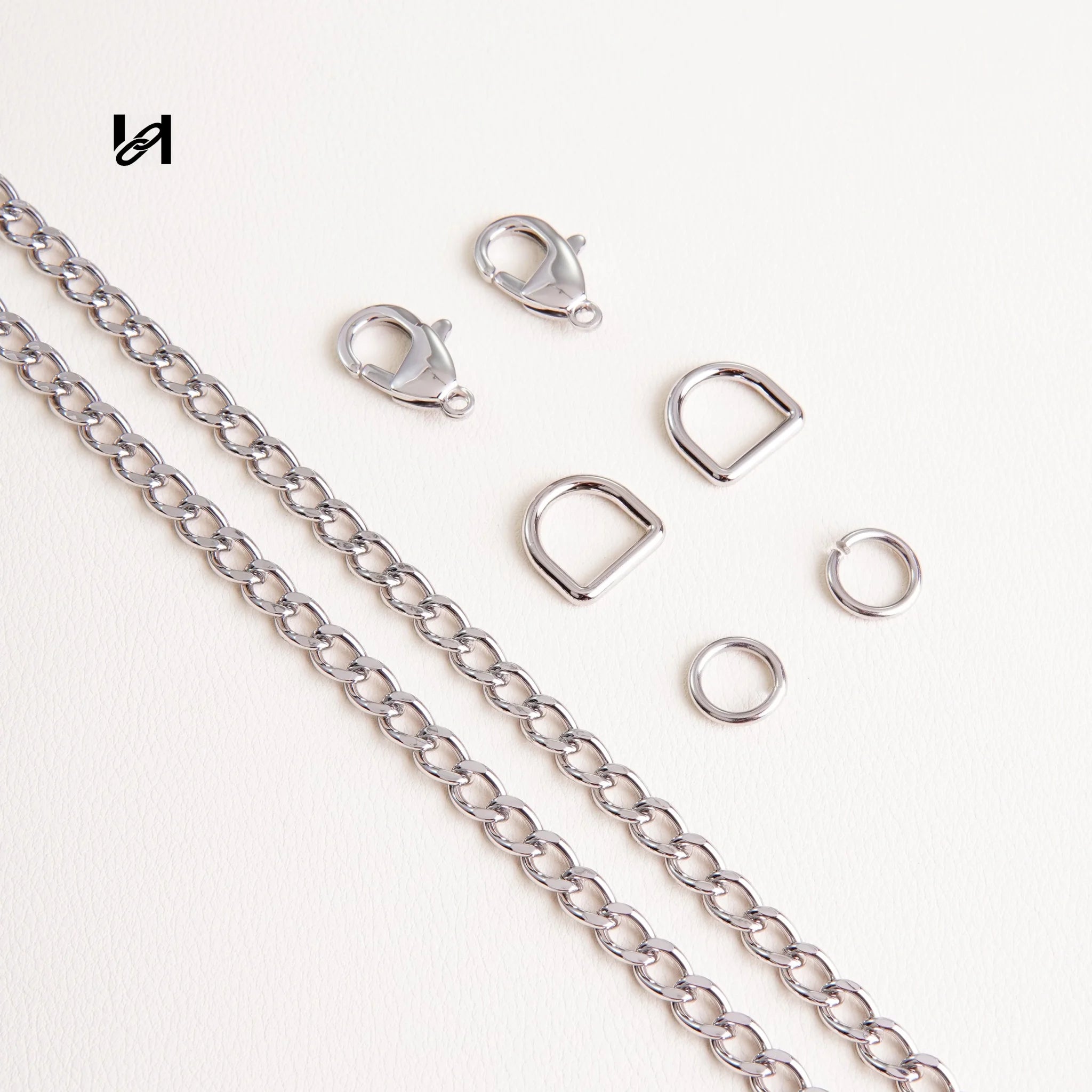 No.202 6mm cross leather chain - silver / Chain set - hardware