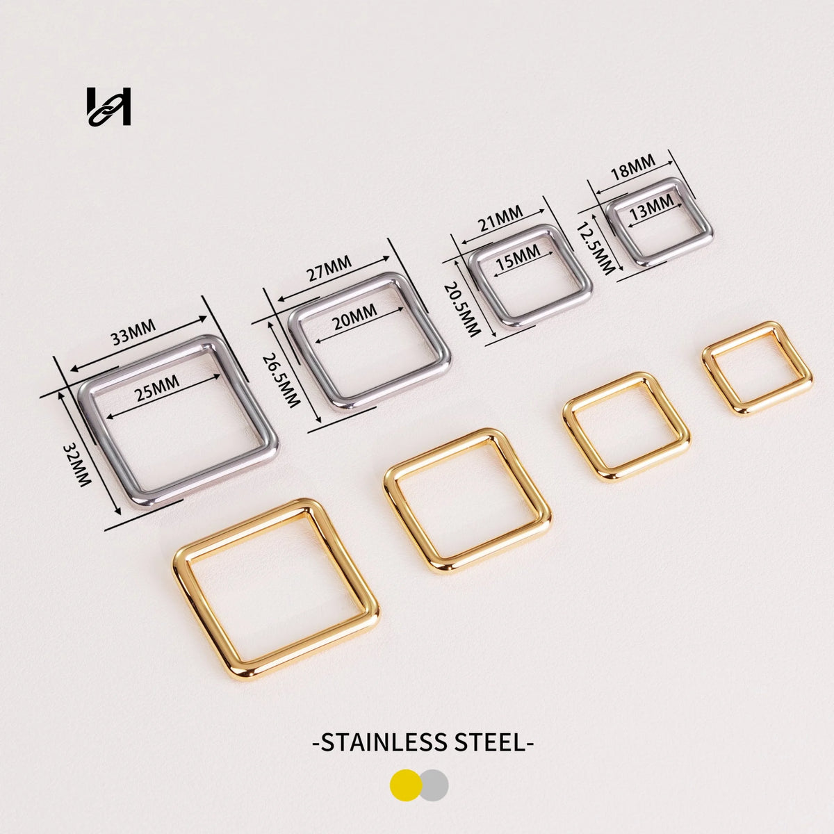 Stainless Steel Square Ring – Bag Strap Buckle for Webbing | 12.5–25mm, Gold & Silver