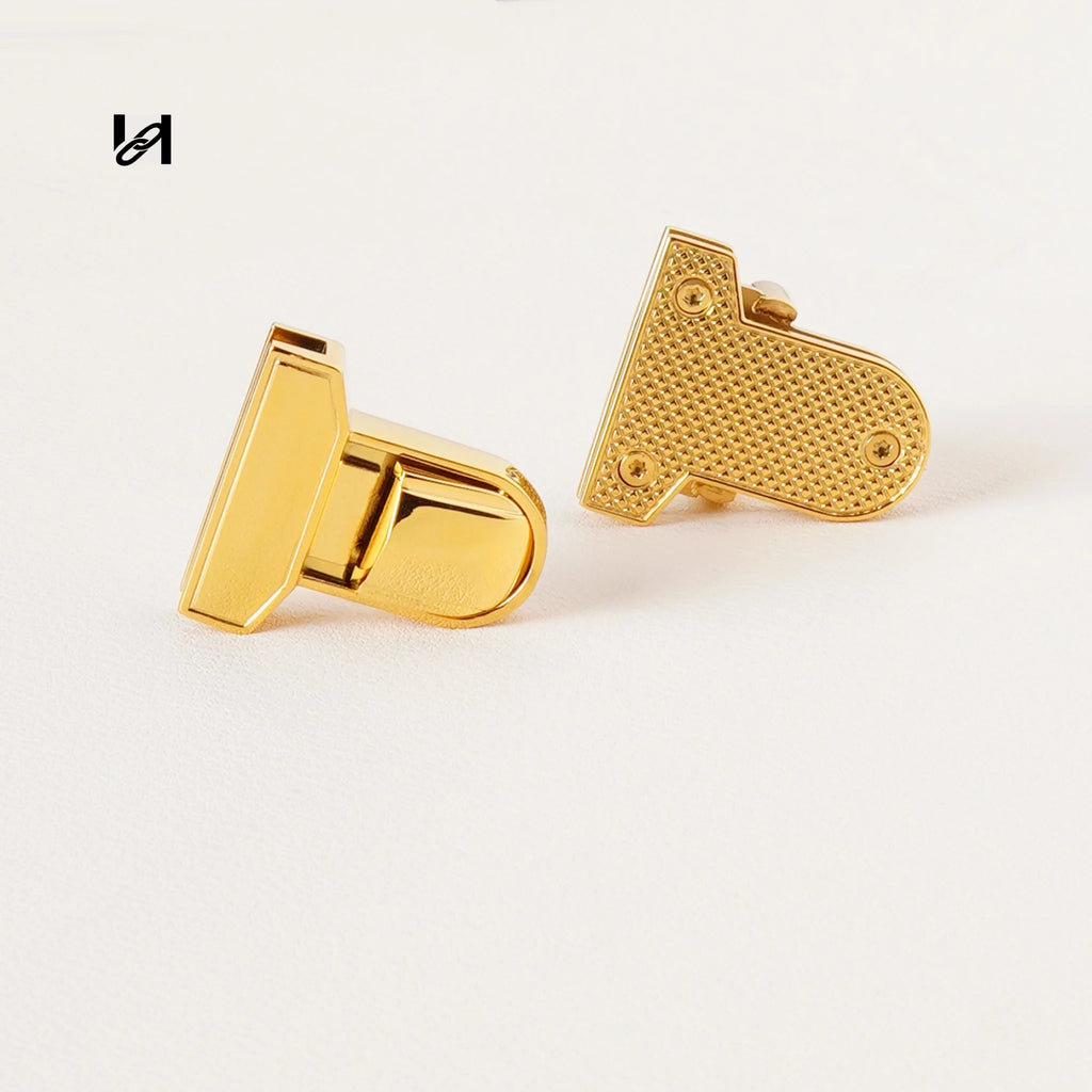 Mirror-polished stainless steel tuck lock clasp in gold and silver, 32mm, for handbags