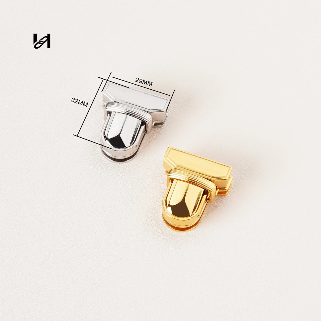 Mirror-polished stainless steel tuck lock clasp in gold and silver, 32mm, for handbags