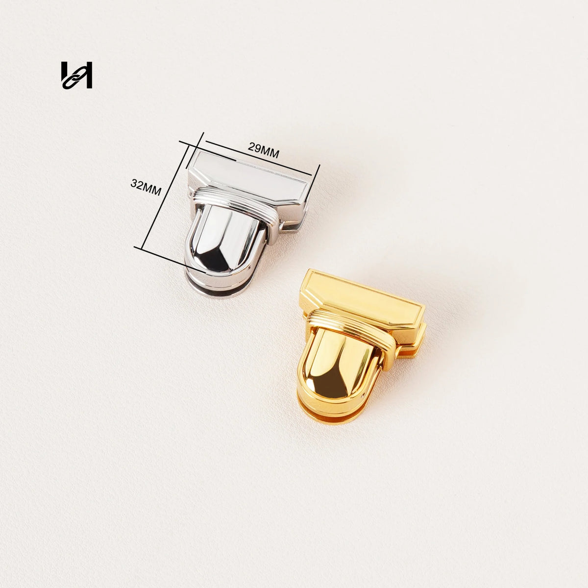 Mirror-polished stainless steel tuck lock clasp in gold and silver, 32mm, for handbags