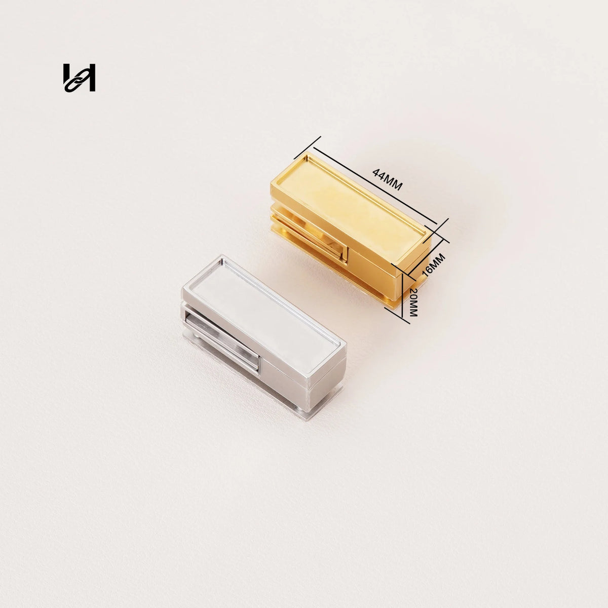Slim mirror-polished stainless steel tuck lock clasp in gold, 44mm, for handbags